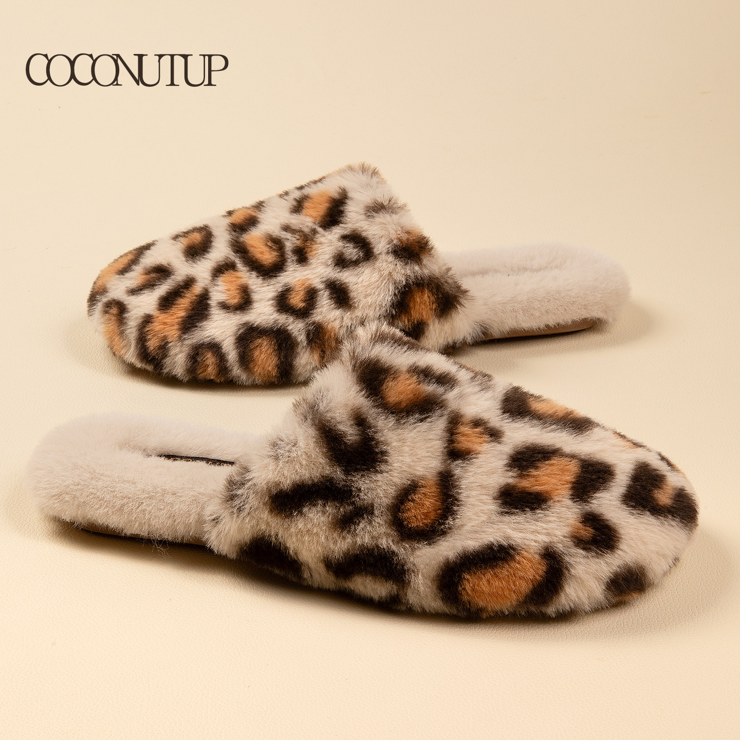 时尚豹纹女新款棉拖鞋家居室内秋冬加绒保暖防滑静音毛毛拖鞋男潮