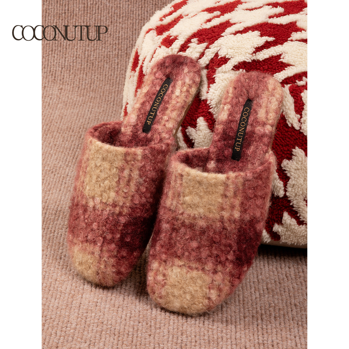 秋冬棉拖鞋女法式复古轻奢渐变撞色格纹加绒保暖室内家居防滑情侣,居家布艺,居家棉拖/棉鞋,淘宝优惠券,粉丝福利购,淘宝优惠卷