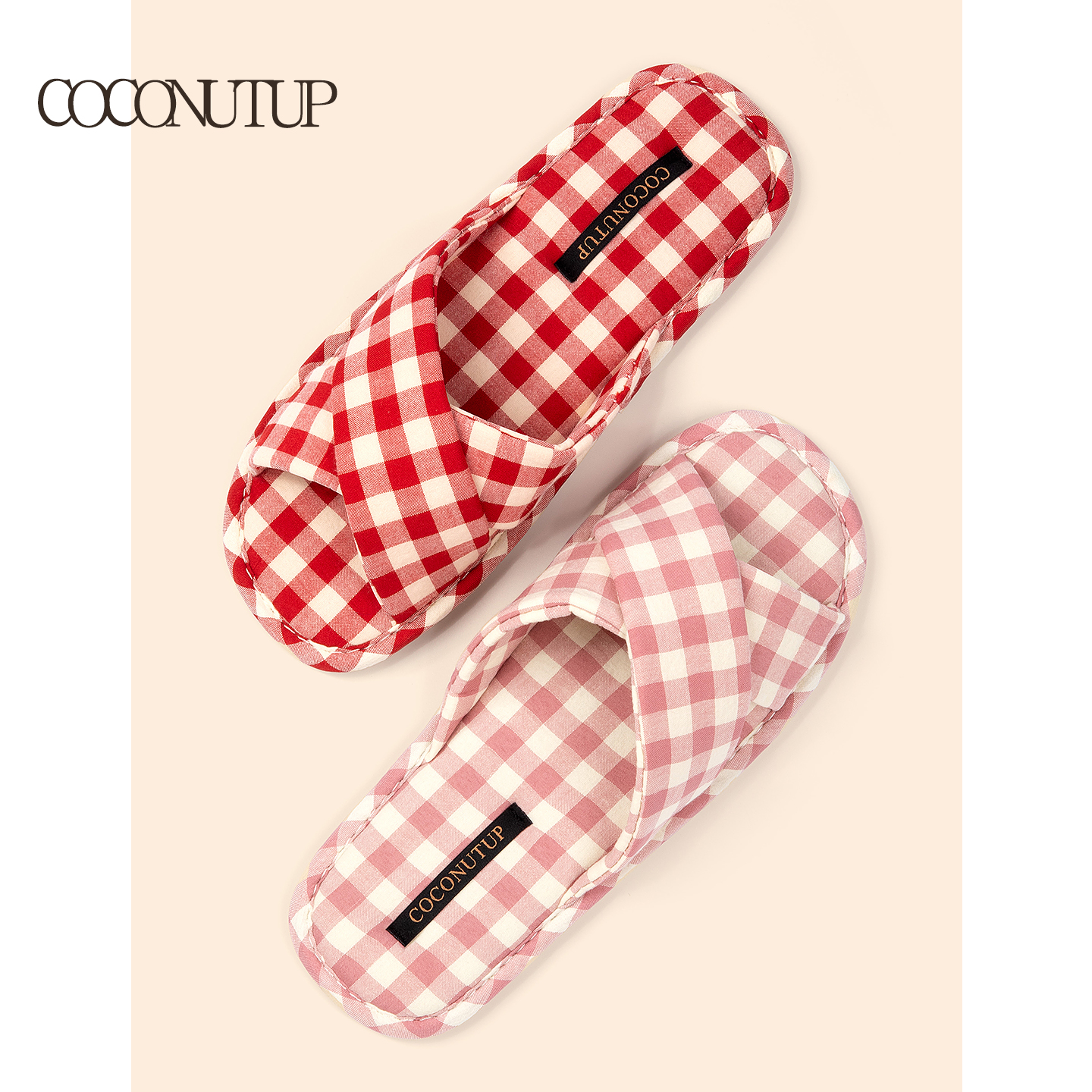 椰上格子拖鞋女夏季2025新款室内家居防滑静音高级感布艺轻奢凉拖
