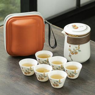 户外简约泡茶器羊脂玉茶杯白瓷茶壶便携式 旅行茶具套装 小套快客杯