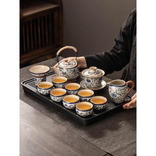 家用轻奢高档陶瓷泡茶壶功夫茶杯整套2024新款 青花黄汝窑茶具套装