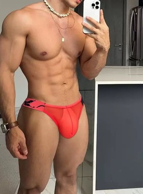 orlvs男士本命年红色三角裤性感透明低腰运动提臀透气内裤男情趣
