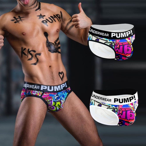 PUMP男士三角裤涂鸦街头个性潮流运动低腰U凸印花内裤男青年潮流