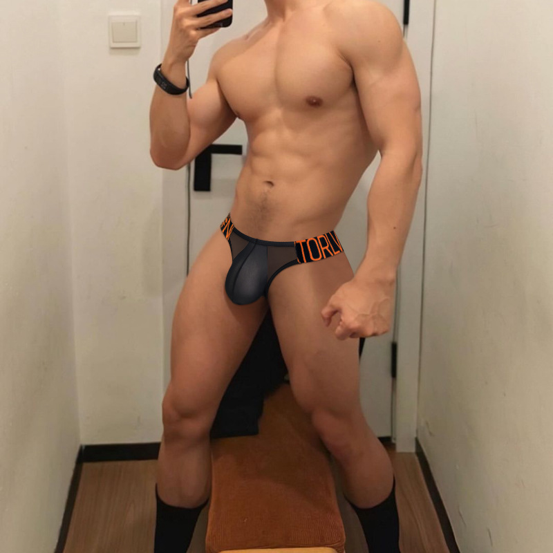 orlvs男士三角裤高叉透明性感运动低腰激凸提臀内裤透气舒适裤衩