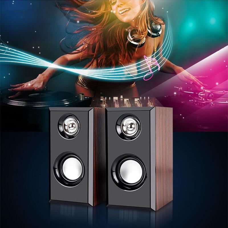 USB笔记本多媒体电脑桌面小音响 木质2.0迷你低音炮音箱 英文包装