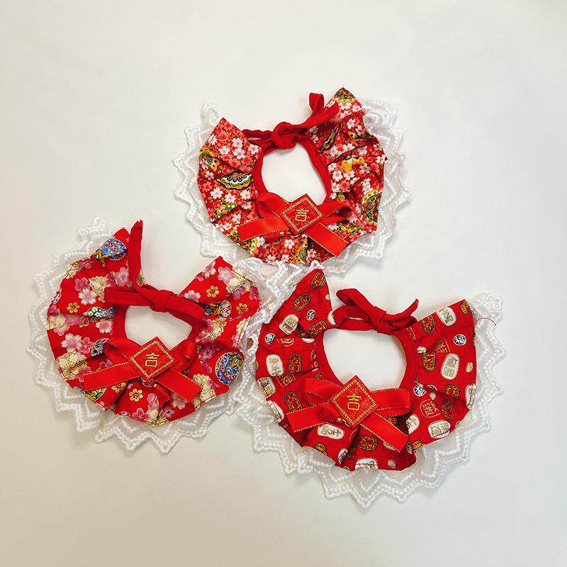 新年红色宠物项圈过年狗狗脖圈猫咪春节结婚装饰婚礼喜庆狗围兜