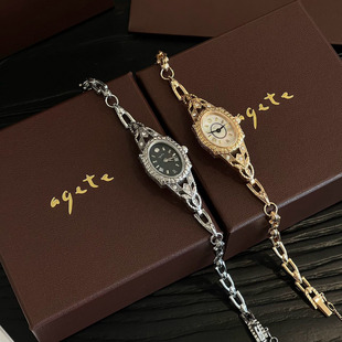 新款agete新款圣诞限定神秘森林树叶雕刻镶钻复古轻奢小众手表女