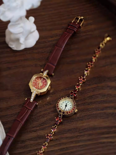 日本agete天然石榴石手链式mini盘手表日系女石英vintage中古腕表