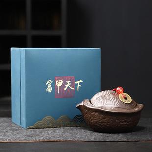紫砂茶壶富甲一方手抓壶原矿紫砂盖碗泡茶壶单壶龟壳创意摆件茶具