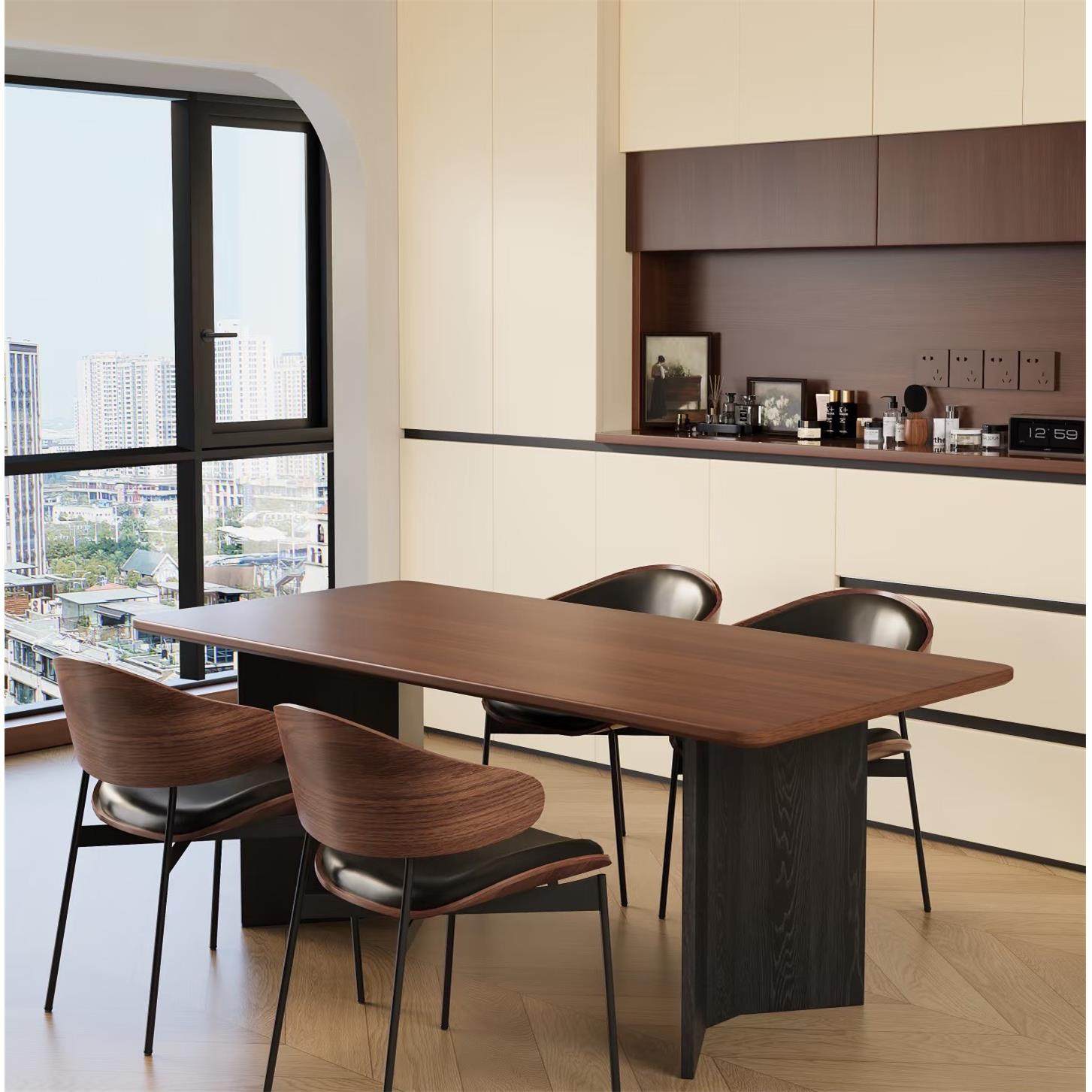 中古风实木餐桌椅组合意式极简长方形饭桌家用木纹岩板桌子