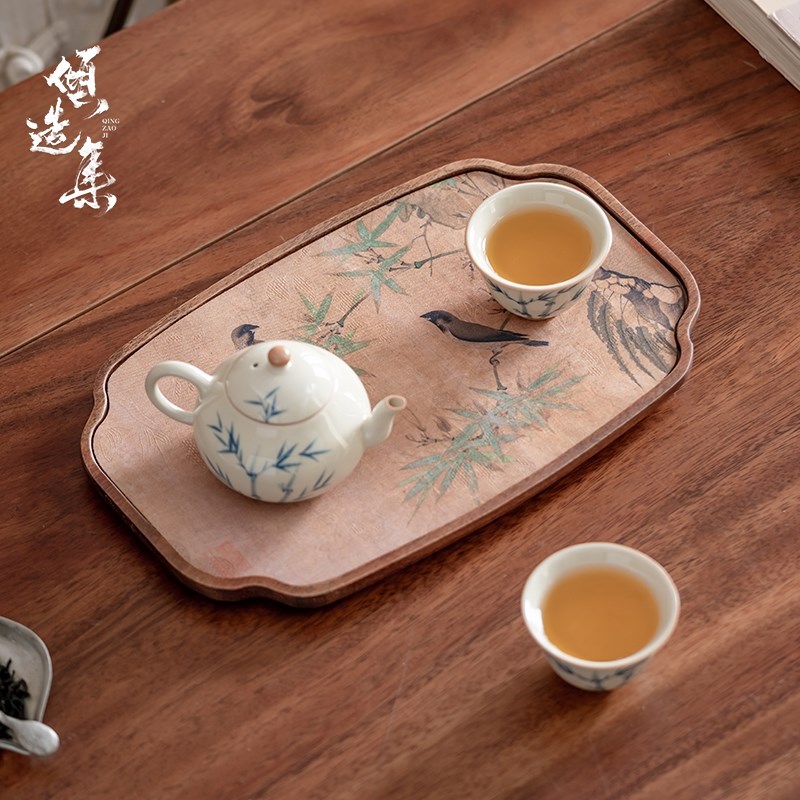 倾造集竹制壶承茶盘茶席套装复古茶道/零配
