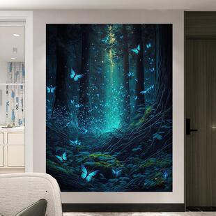 梦幻蝴蝶竖版背景布挂布房间墙布卧室背景墙画布小众高级装饰布艺
