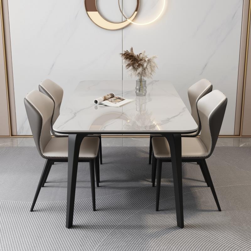 实木全托岩板餐桌椅组合亮光家用小户型长方形意式轻奢网红餐桌子