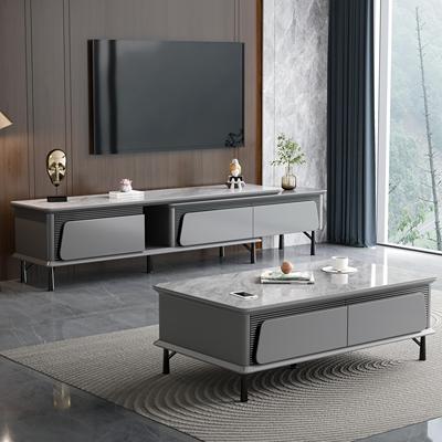 意式轻奢岩板伸缩电视柜现代简约茶几组合2025新款客厅家用落地柜