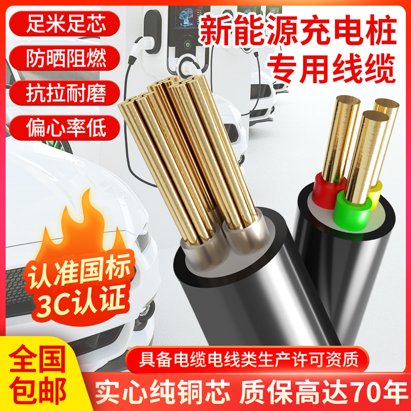 新能源电动汽车国标纯铜芯电线3芯4/6/10平方7KW专用充电桩电缆线