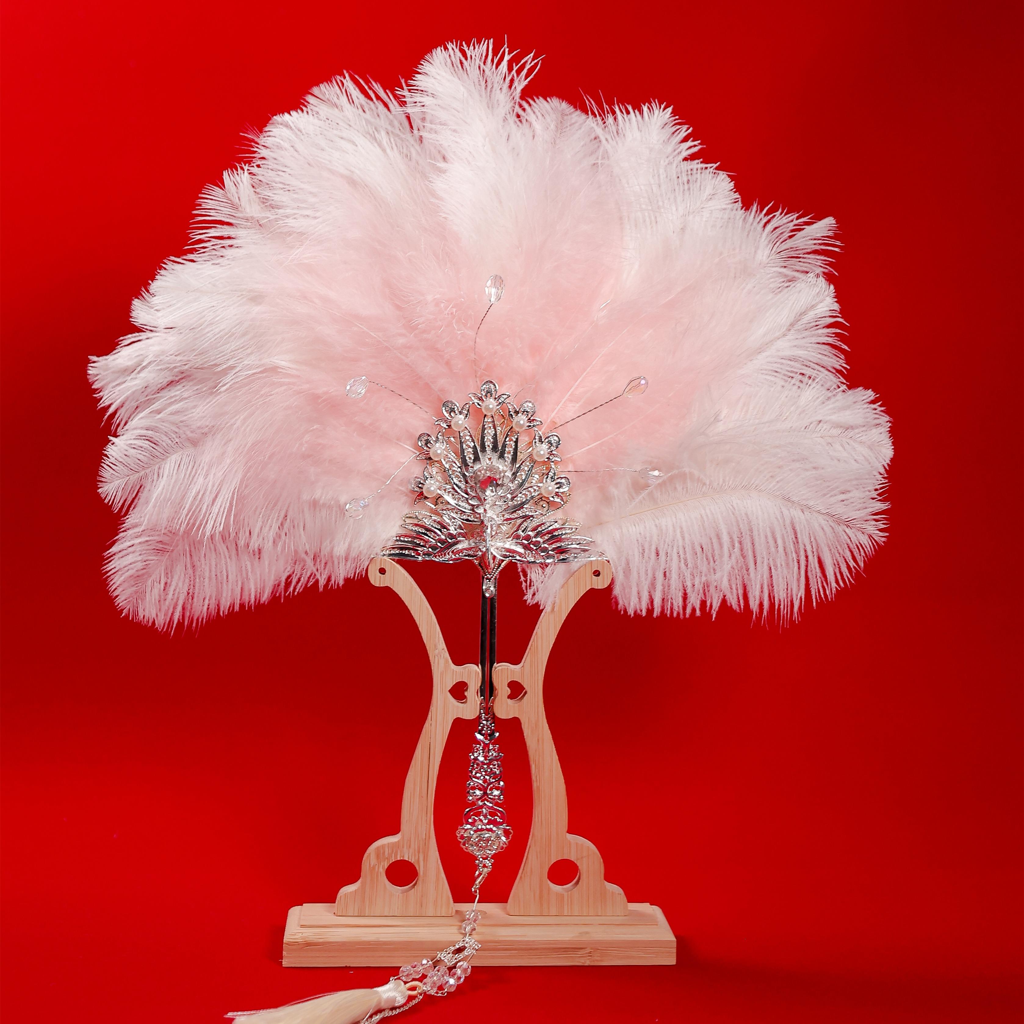 羽毛扇子折扇团扇罗莉塔旗袍仙气走秀中式蕾丝结婚新娘秀禾高级