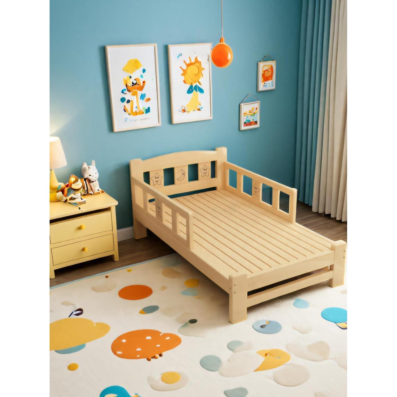 实木儿童拼接床男孩卧室加宽床边小床带护栏小户型单人定制小孩床