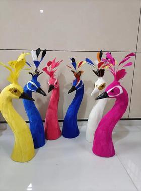 彷真孔雀头模型宴会道具彷真羽毛孔雀桌模型饰品白孔雀人造动物