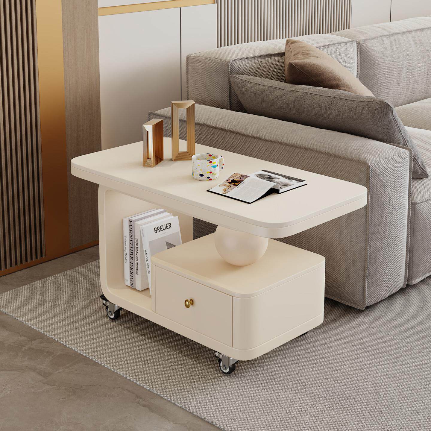 2025新款家用带轮可移动岩板茶几小推车高级感客厅沙发边几茶几桌