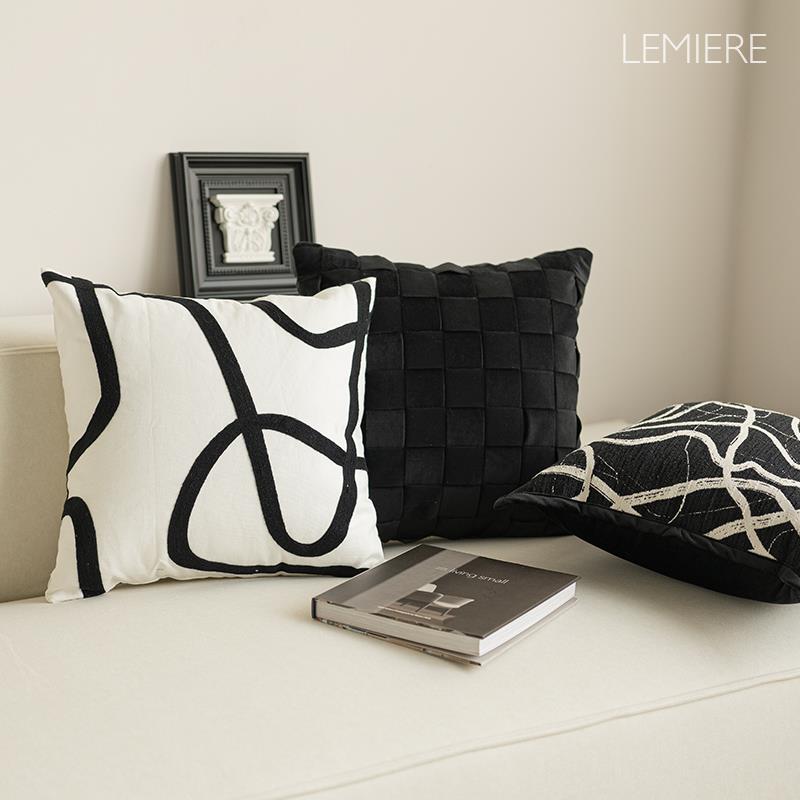 北欧简约现代黑白抱枕套床上靠背车载靠枕客厅沙发靠垫样板间装饰