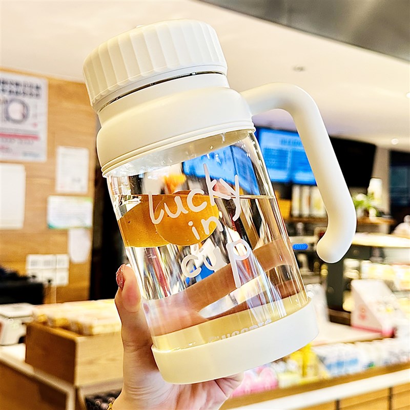 大容量玻璃杯1000ml水杯带把手高颜值大口径宽口杯子办公室泡茶杯