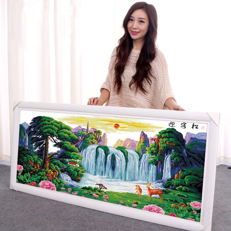 迎客松山水风景画2025清新款5D水晶钻石画满钻客厅贴钻十字绣卧室