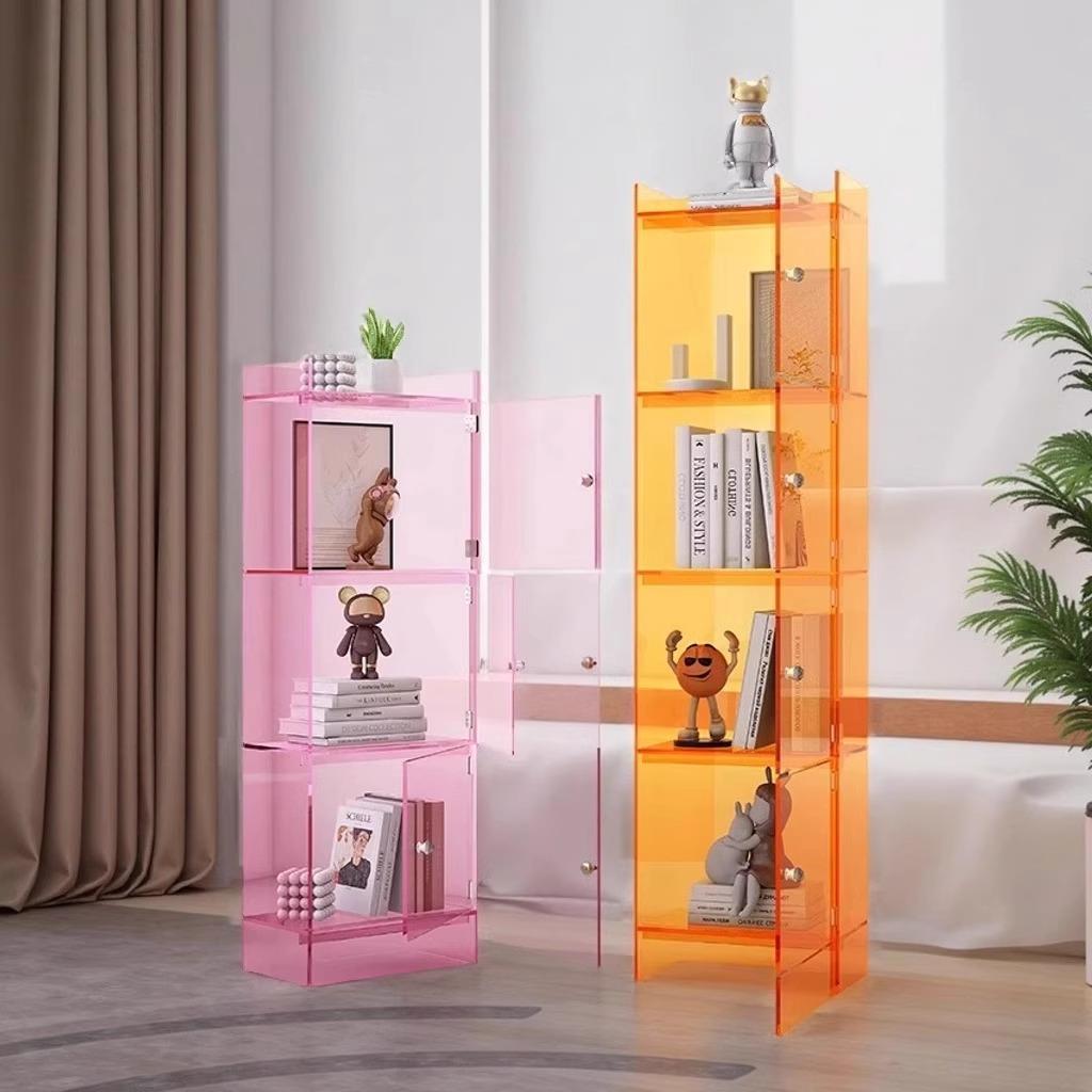 压克力多层书架带门落地防尘展示柜模型收纳层架餐边置物柜现代简