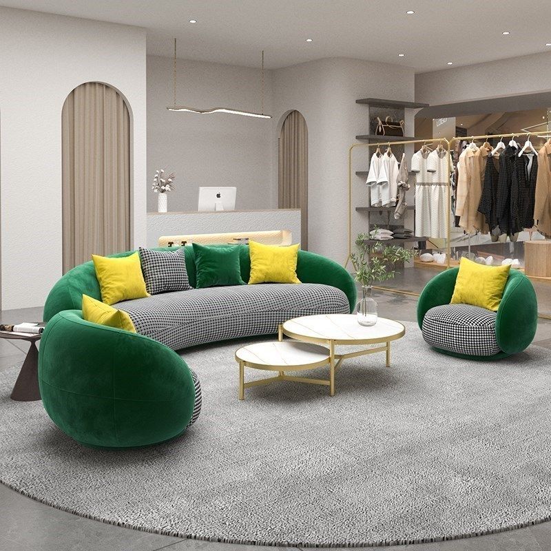 北欧网红布艺弧形沙发简约现代服装店接待沙发办公沙发茶几组合套,住宅家具,布艺沙发,淘宝优惠券,粉丝福利购,淘宝优惠卷