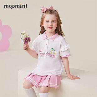 中小童拼接polo衫 MQDmini童装 夏款 女童短袖 百褶裙运动两件套 套装