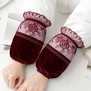 秋冬金丝绒蕾丝短款羽绒服防污护袖套成人女手袖学生红色士头套袖