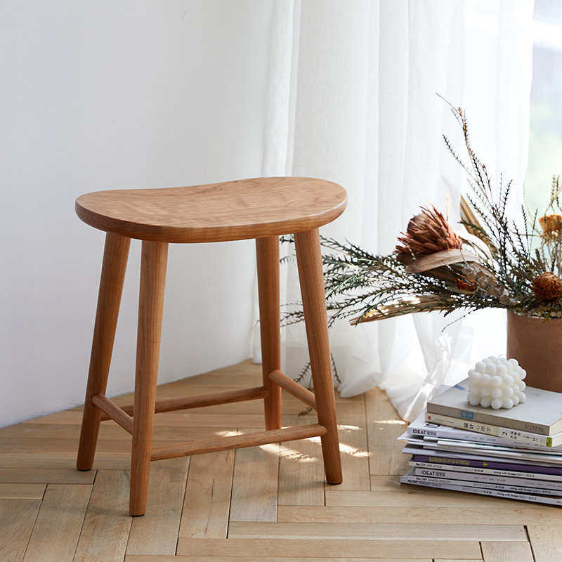 北欧日式全实木化妆凳卧室简约榫卯梳妆台凳子樱桃木小户型换鞋凳