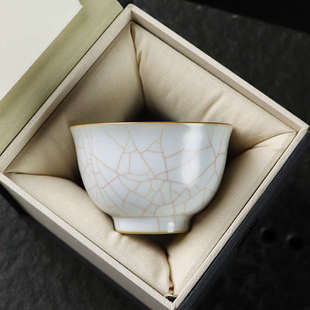 清沐堂主 月白汝窑压手杯茶养开片 中式陶瓷功夫茶具主人杯品茗杯