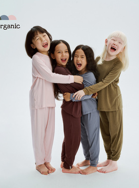 be organic【安睡衣】羊毛天丝混纺家居服长袖长裤童装套装滑雪