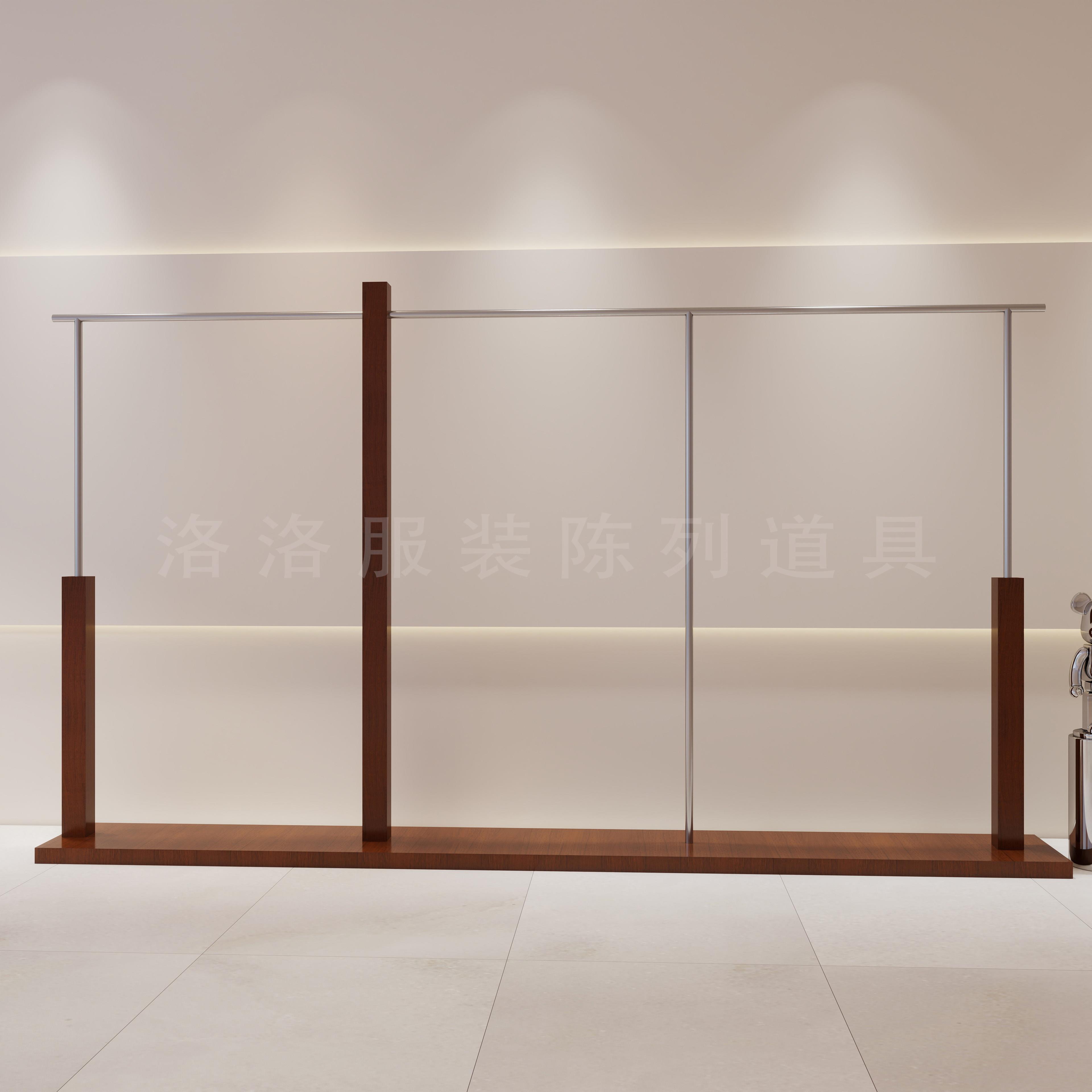 服装店展示架女装店不锈钢胡桃木色挂衣架彷原木中岛落地架挂衣杆