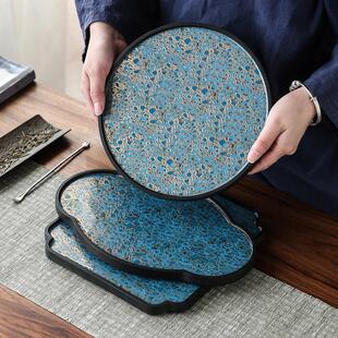 皇家 漆器茶具新中式黑檀实木大漆茶盘家用客厅小功夫茶海干泡盘