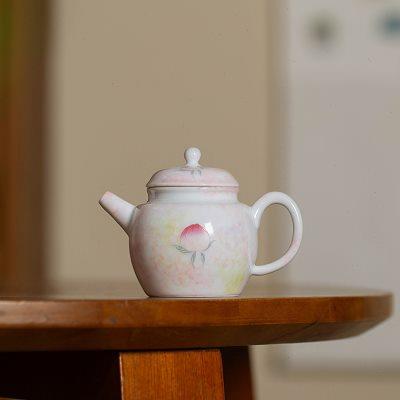 纯手绘桃粉小品壶茶壶单个家用陶瓷冲茶器带过滤泡茶水壶功夫茶具