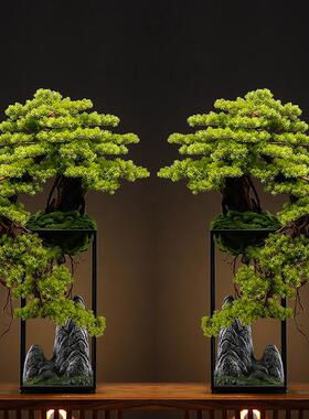 新的中国风模拟欢迎松木创意客厅装饰品入口办公室装饰盆景地板站