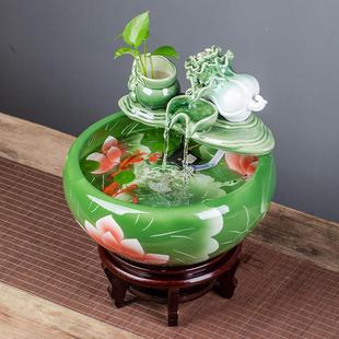 景德镇陶瓷循环水鱼缸喷泉摆件桌面客厅办公室搬迁新家开幕礼物