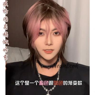 「子颜」韩可可lolita日系男/女dk水母头基佬狼尾鲻鱼头粉棕假发