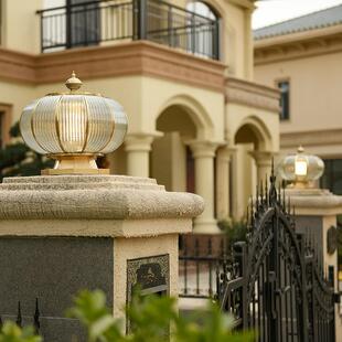 太阳能全铜围墙柱头灯门柱灯别墅大门圆球柱子灯庭院防水接电新款