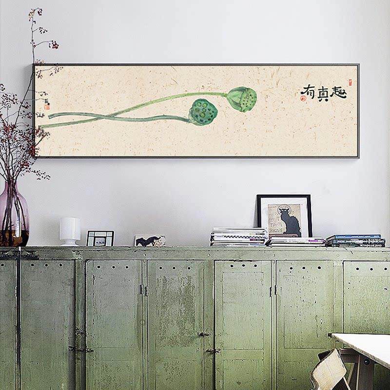 新中国风卧室装饰画,原木风格床头横幅挂画,客厅条形向日葵壁画