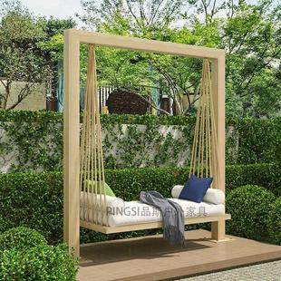 户外秋千阳台吊篮家用阳台实木单双人吊椅设计师款庭院室外荡秋千