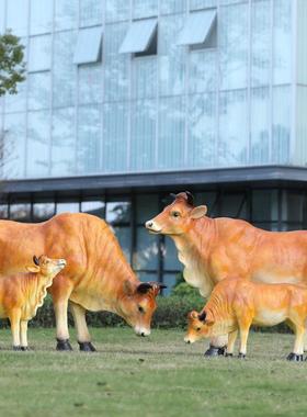 户外仿真黄牛雕塑玻璃钢园林景观动物庭院商场橱柜美陈装饰品摆件