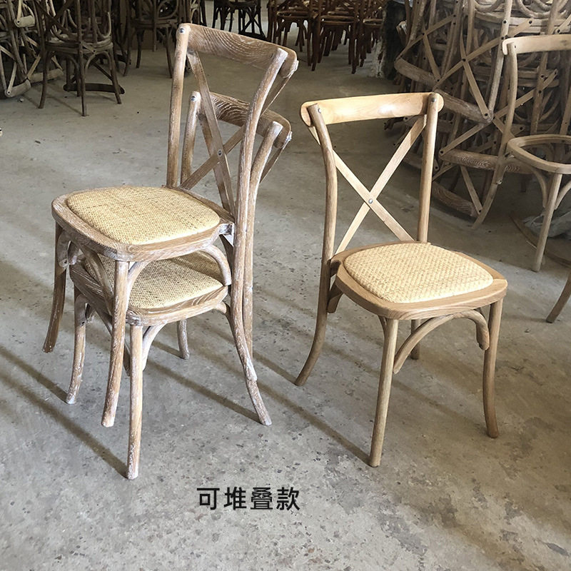 可叠加实木餐椅堆叠木质靠背凳子摞起来非折叠餐厅木头简约叉背椅