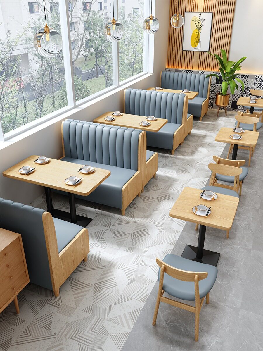 餐厅靠墙卡座沙发商用餐饮面馆小吃店快餐店饭店食堂桌椅组合