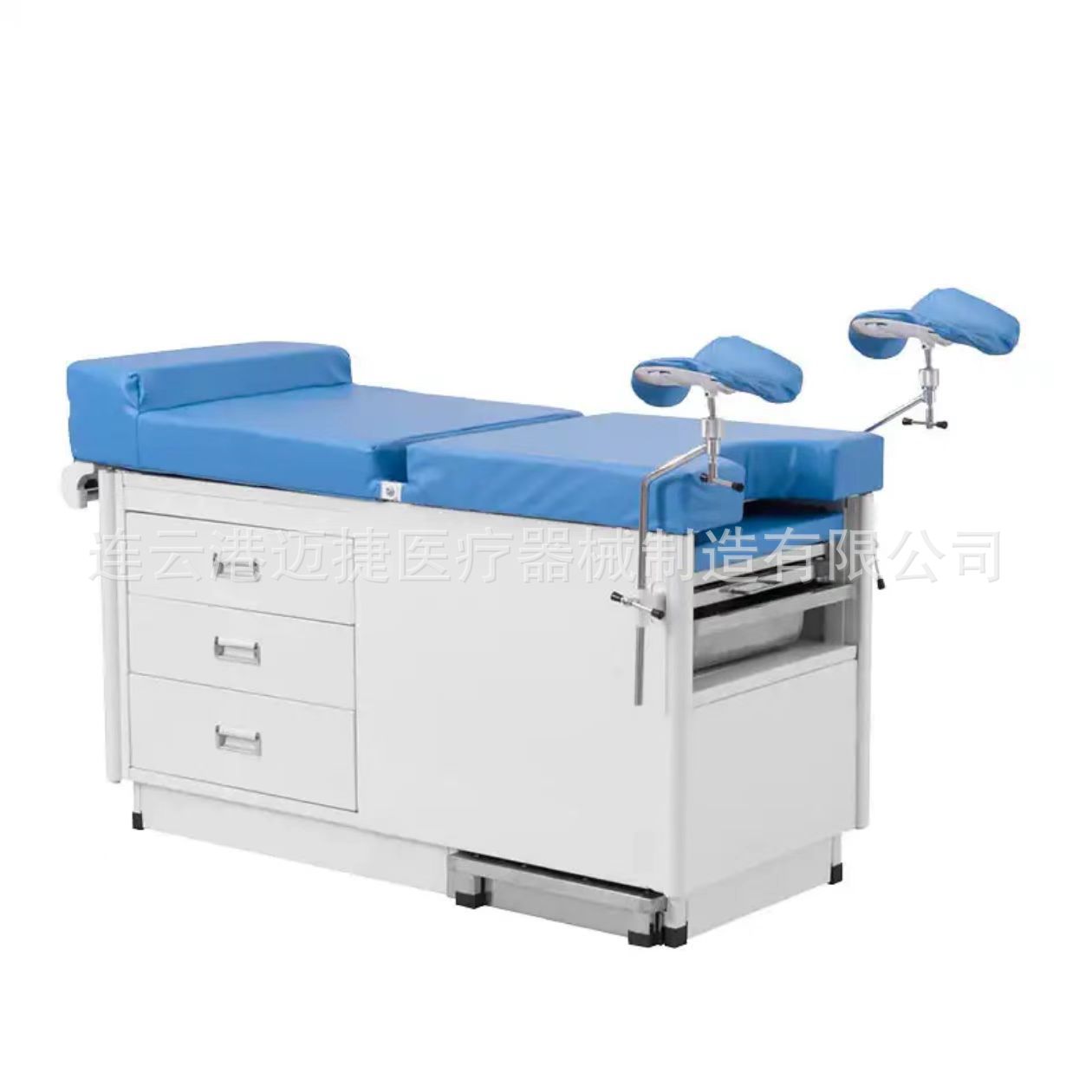 医院手动柜式付款检查床豪华基础带起背抬腿踩凳抽屉钢塑一体软包