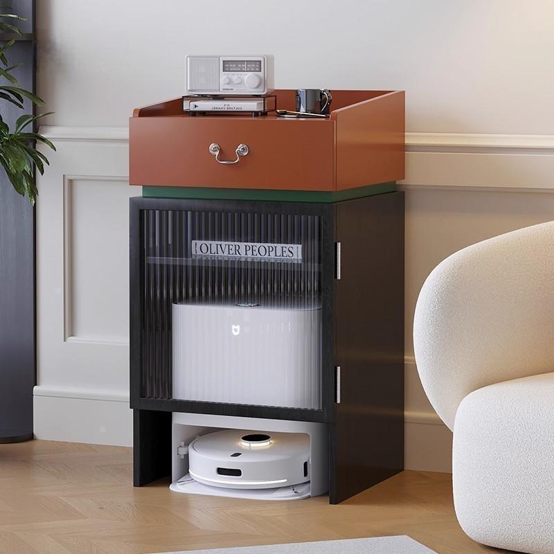 中古风烤漆创意收纳柜客厅家用设计师置物架子扫地机器人柜子定制