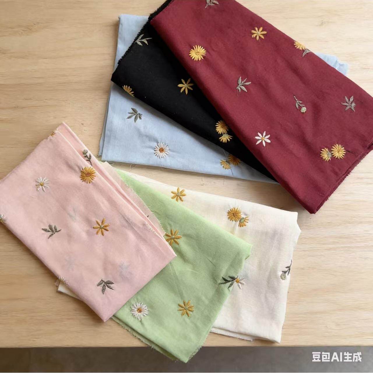 府绸刺绣面料米色百花全棉布服装连衣裙面料春款