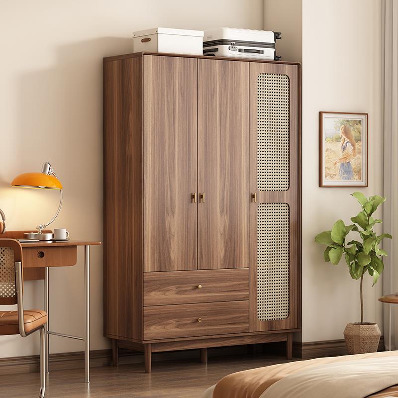 复古藤编衣柜家用卧室多功能立柜储物柜北欧小户型开放式组合衣橱