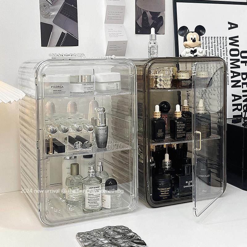 轻奢化妆品收纳盒首饰防尘梳妆台香水护肤品亚克力大容量置物架子